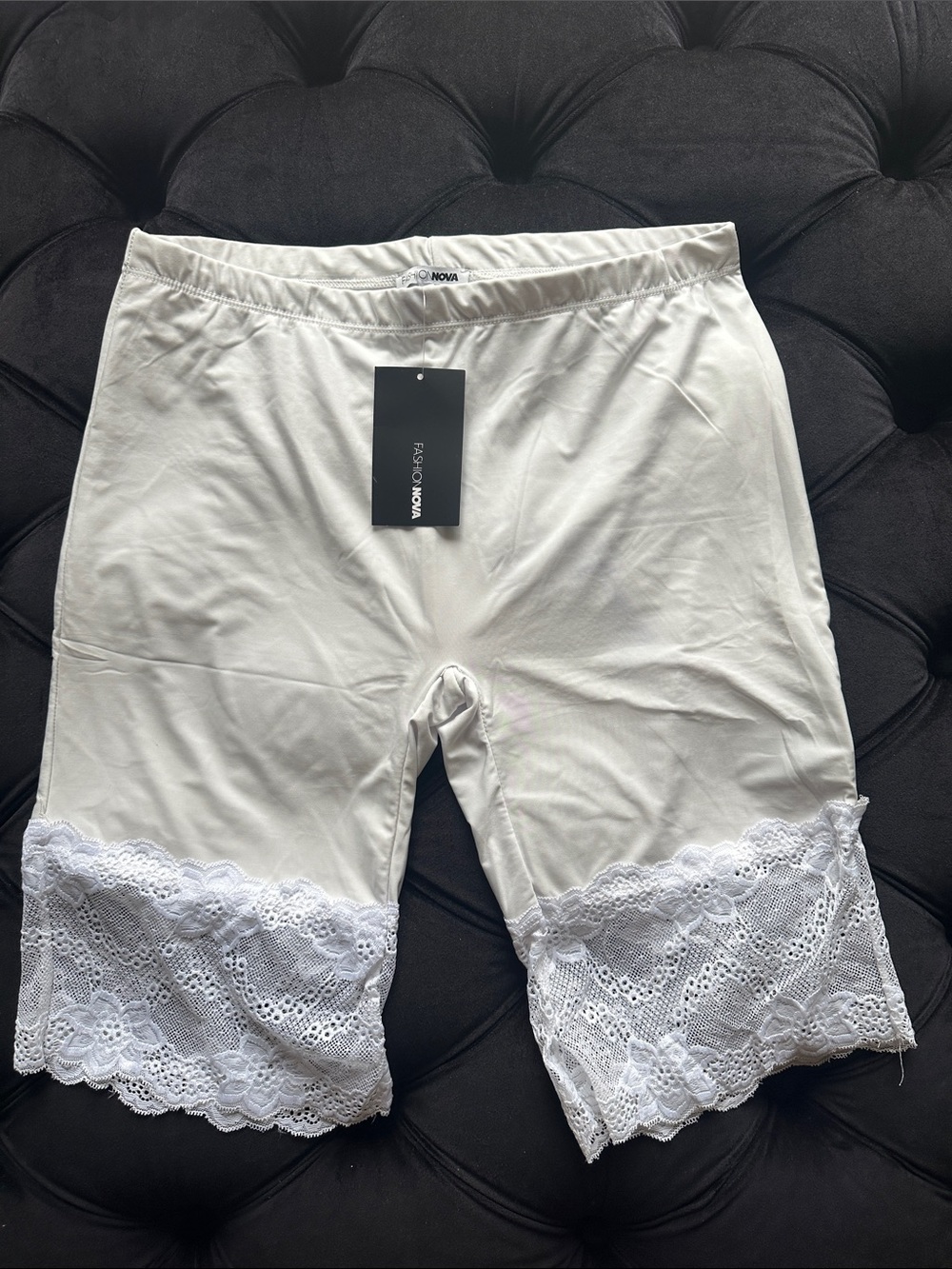 Fashion Nova White Lace-Trim Bike Shorts